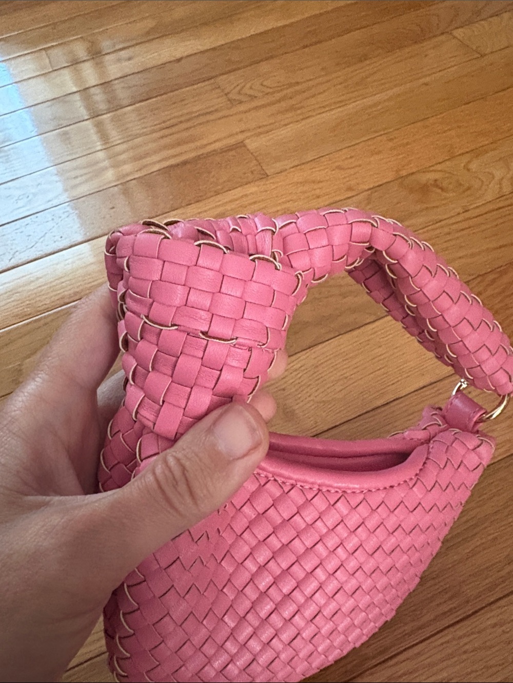 Melie Bianco Pink Woven Knot-Handle Mini Bag - Picture 3 of 9